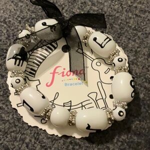 NWT Fiona Hand Painted Black and White Musical Note Bracelet